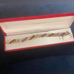 NWT Genuine Multicolor stones/Diamond Accent 18KT Gold Plated 7" Bracelet
